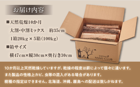 香川県産　乾燥薪　100kg(20kg×5箱)【T064-003】