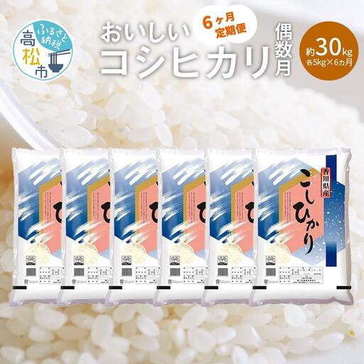 【6ヶ月定期便】計約30kg 偶数月 おいしいコシヒカリ約5kg