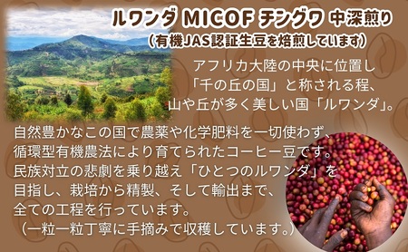 50度お湯洗い焙煎豆　ルワンダ MICOF チングワ 中深煎り