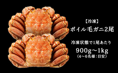 ＜ボイル済み急速冷凍＞身がパンパンに詰まった稚内産毛ガニ900ｇ～1kg(超大サイズ)×2尾