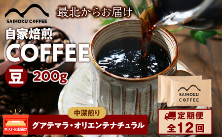 【定期便12ヶ月】自家焙煎珈琲　グアテマラ・オリエンテナチュラル 中深煎り(豆) 200g