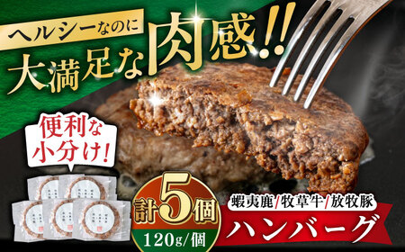 【蝦夷鹿×牧草牛×放牧豚】ハンバーグ 5個 ハンバーグ 鹿肉 牛肉 豚肉 ジビエ [AXBP003]