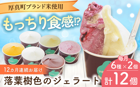 【全12回定期便】落葉樹色のジェラート6種×2セット 【株式会社クーバル】 アイス セット アソート 米粉 詰め合わせ スイーツ 北海道  [AXBQ035]