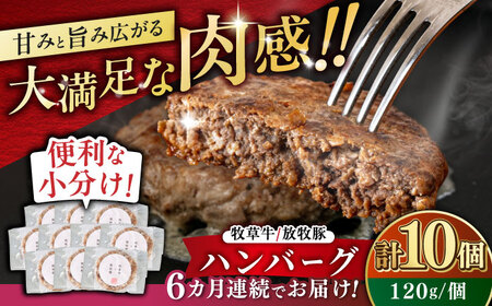 【全6回定期便】【牧草牛×放牧豚】ハンバーグ 10個【GOODGOOD株式会社】 ハンバーグ 牛肉 豚肉 小分け 冷凍配送 北海道 [AXBP040]