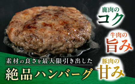 【全6回定期便】【蝦夷鹿×牧草牛×放牧豚】ハンバーグ 5個   鹿肉 牛肉 豚肉 小分け 冷凍 北海道 [AXBP020]