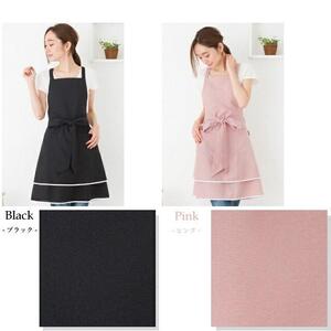 ウエストリボンダブルフリル エプロン(カラー:ブラック)