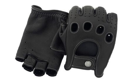 ドライビンググローブ ハーフフィンガー  カカザン  CACAZAN 革手袋 レザーグローブ 【カラー：ブラック×ブラック／サイズ：S】