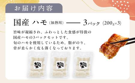 国産 ハモ 冷凍(加熱用) 200g×3パック