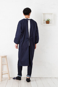 【ネイビー】ロング丈シンプルラグランメンズ割烹着