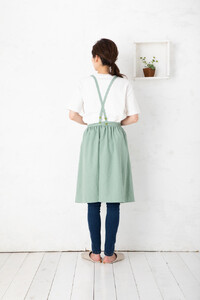 【ミント】ノーアイロン♪ ふんわりギャザーエプロン
