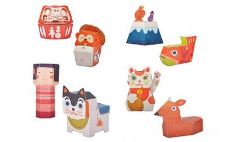 えんぎものシリーズ だるま&たぬき、こけし&張子犬