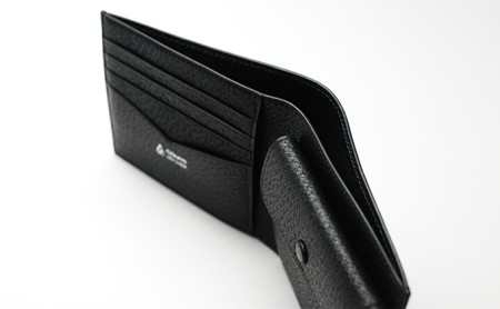 【GOMYO　LEATHER】猪革　手縫い二つ折り財布（黒）