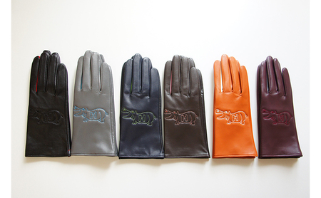 スマホ対応羊革レディース手袋（HIPPO`刺繍） （HIPPO`刺繍） オレンジ