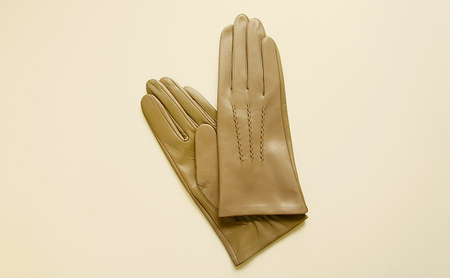 革手袋 スマホ対応 カシミヤ混ニット裏生地 婦人用 レディース 羊革 グレージュ 21cm