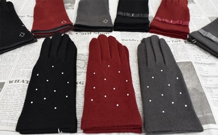 19令和新作 レディースカシミヤ手袋 ラインストーンリボン グレー 香川県東かがわ市 ふるさと納税サイト ふるなび