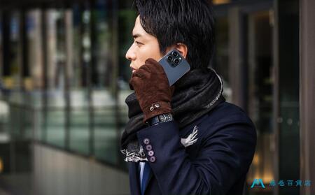 【KURODA】藤巻百貨店別注ピッグスエードベルト付きメンズグローブ ファッション  ネイビー