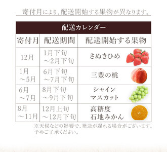 フルーツ定期便 4回 三豊市 さぬきひめいちご　400g 特大シャインマスカット 800g 三豊の桃 2kg 高糖度石地みかん　5kg【配送不可地域：北海道・沖縄県・離島】_M02-0209   フルーツ定期便 旬のフルーツセット / フルーツ 定期便 ふるーつ定期便 フルーツ 詰め合わせ 果物定期便 春フルーツ 夏フルーツ 秋フルーツ 冬フルーツ