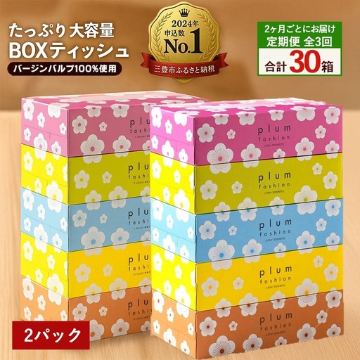 プラムファッション BOXティッシュ 5箱×2パック 合計10箱 ティッシュペーパー 定期便 全3回 2か月ごと