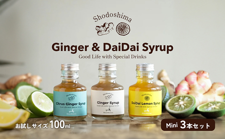 予約商品【 小豆島 】小豆島ジンジャー&ダイダイレモンシロップ3本セット ミニ お試し 飲料 飲み物 ドリンク シロップ ギフト 贈り物 香川 香川県 土庄 土庄町