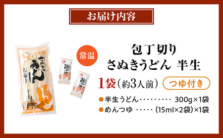 【ゆうパケット】包丁切りさぬきうどん 半生 300g（つゆ付き） | うどん つゆ だし セット おすすめ 人気 名物 料理 出汁セット グルメ うどんセット 半生うどん ギフト 小分け 出汁付き |_mk041-015-01