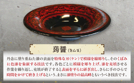 蒟醤 茶托 唐草彫 4.5寸 5枚組 | 伝統 香川 三木町 漆器 漆塗り 天然 JAPAN YAMATOMI 蒟醤 |_mk034-018