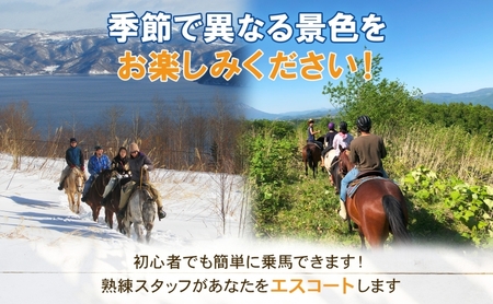 北海道 ファミリートレッキング＆Winterファミリートレッキング 乗馬 体験 約35分 ホース トレッキング 絶景 自然 貴重 体験 経験 景色 ふれあい 血統馬 初心者 本格的 お子様 大人 レイクトーヤランチ 洞爺湖 