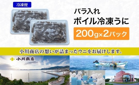 北海道 ボイル冷凍うに 約200g×2パック うに ウニ ボイル 海鮮 魚介 雲丹 海産 甘み 北海道産 鮨 寿司 パスタ 茶碗蒸し 冷凍 送料無料 小川商店 洞爺湖町