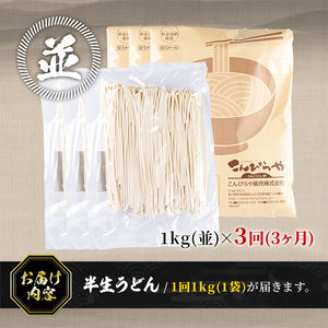 ＜訳あり・定期便＞半生うどん (3kg(3回)・並) 訳あり 本場 讃岐 さぬき 香川県 麺 コシ 常温 常温保存 小麦 麺 定期便 【man164-A】【こんぴらや販売】