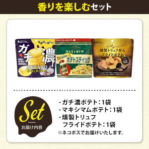 ＜訳あり＞ お試し 訳アリ じゃがスナック 【アソート・香りを楽しむセット】 (3袋・1袋最大50g) 簡易梱包 お菓子 おかし おつまみ 常温 ポテト ガチ濃 マキシマム トリュフ 食べ比べ 【man225-J】【味源】