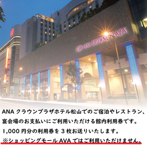 ANAクラウンプラザホテル松山 館内利用券 3,000円分 | 温泉 旅行 トラベル チケット 宿泊 宿泊券 予約 観光 愛媛県 松山市 人気 おすすめ【ACH001】