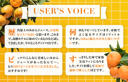 愛媛のみかんジュース(伯方果汁) 果汁100% 500ml×6本【V002080】