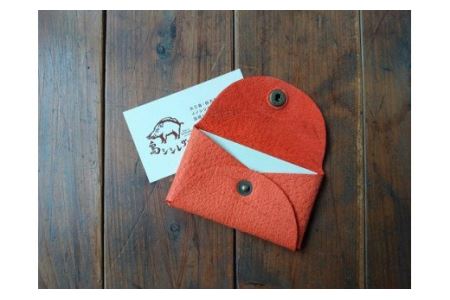 大三島イノシシ革やわらかカードケース（オレンジ色） [VB01110]