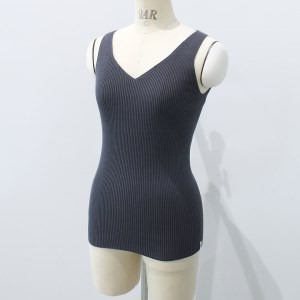 aroundsea WOMENS リブニットタンクトップ 前後Vネック【Ｍサイズ／ディープグレー】 [VC01173]
