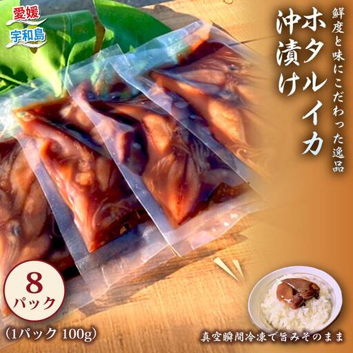 ホタルイカ 沖漬け 100g × 8 パック 宇和島鮮魚 海鮮 烏賊 いか イカ ホタルイカ 冲漬 海の幸 魚介 水産加工品 冷凍 小分け パック お手軽 便利 おつまみ 肴 つまみ ご飯 の お供 愛媛 宇和島 D022-200021