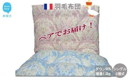 ペアでお届け 羽毛布団 ペア シングル （G-21） 2枚 セット フランス産ホワイトダウン90％ ツインキルト2層式 抗菌 防臭