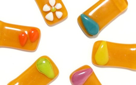 世界で一つの手作りガラス「みかん色の箸置き」　6個セット　プレゼントに最適【サンリットグラスワーク】