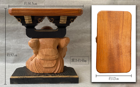けやき彫刻 男前力神の台 【阿吽像】－ 阿（あ） － 物置台 彫刻