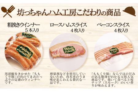 坊っちゃんハム工房オリジナルセット(1)6種約850g| ポーク ウインナー 自家製 ハム ベーコン