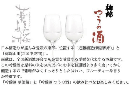 ２蔵（梅錦・華姫桜）飲み比べ「吟醸酒1.8L×２本」と「ひのき枡（8勺）」