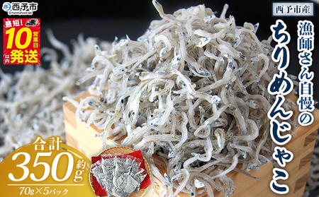 ＜漁師さん自慢のちりめんじゃこ 合計350g（70g×5パック）＞ しらす シラス おじゃこ お魚 おさかな 小魚 魚介類 乾燥 海の幸 海鮮 小分け 個包装 おすそ分け 国産 産地直送 送料無料 特産品 濱田水産 愛媛県 西予市【冷蔵】『最短10営業日以内に発送予定』AHS0008