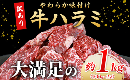 ＜秘伝の特製タレ仕込み！やわらか味付き 牛ハラミ 約1kg（500g×2）＞ 訳あり はらみ ハラミ 赤身 大容量 牛肉 お肉 焼肉 BBQ 味付き タレ漬け 甘辛 レシピ 丼 献立 惣菜 おかず 簡単 グルメ 株式会社丸和 愛媛県 西予市【冷凍】『最短10営業日以内に順次出荷』MMW0004