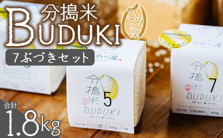 ＜分搗米「BUDUKI」ひめの凜 「7ぶづき」2合入り×6個（1.8kg）＞ ひめのりん 分づき米 ぶづき米 ぶずき米 お米 コメ こめ 選べる 7分づき 玄米 精米 ご飯 もとき農園 愛媛県 西予市【常温】『令和7年11月中旬より順次発送予定』UMK0007