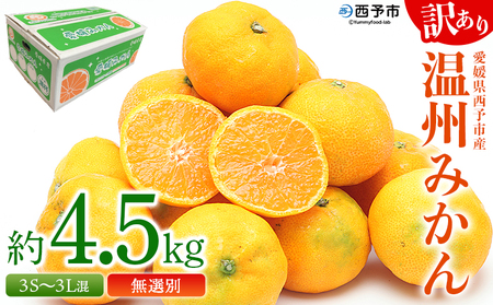 <愛媛県西予市産 訳あり 無選別 温州みかん 約4.5kg> 果物 くだもの フルーツ 柑橘 みかん 蜜柑 ミカン オレンジ 温州みかん 家庭用 サイズ混合 食べて応援 特産品 宇都宮物産 愛媛県 西予市【常温】『2025年10月中旬~2026年1月下旬迄に順次出荷予定』 UUB0083