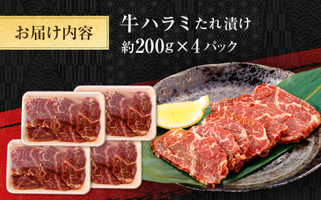 牛ハラミ　たれ漬け 約200g×4 総計約800g / 訳あり 数量限定 小分け 柔らかい！！ 【(有)山重食肉】[ATAP144]