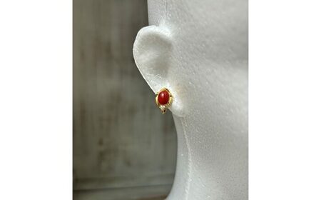 【記念日の贈り物に】K18ゴールドと土佐産赤珊瑚の華やかなダイヤモンドイヤリング D0.03ct/専用ケース付 / プレゼント ギフト レディース 【有限会社米沢サンゴ店】[ATCX072]