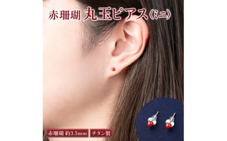 【ケンセン35】赤珊瑚 丸玉ピアスミニ / チタン｜室戸 ブランド ピアス
