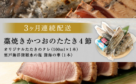 【定期便 / ３ヶ月連続】 土佐流藁焼きかつおのたたき ２種食べ比べ４節セット(オリジナルたたきのタレ・室戸海洋深層水の塩付き) 魚介類 海産物 カツオ 鰹 わら焼き 高知 海鮮 冷凍 家庭用 訳あり 不揃い 規格外 連続 ３回 小分け 個包装 頒布会