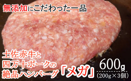 ハンバーガー屋の本気メガハンバーグ600ｇ（200ｇ×3個） ＜ 国産 高知県産 牛肉 豚肉 ブランド肉 希少 土佐あかうし 四万十ポーク ＞