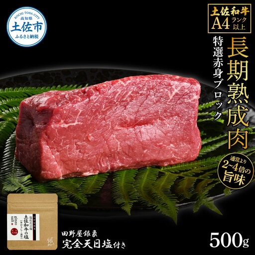 土佐和牛 特選赤身ブロック500g 田野屋銀象完全天日塩1P付き 長期熟成肉