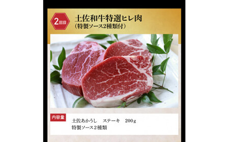 土佐の味!肉と魚のスペシャルコラボ!土佐和牛 特選ヒレ肉200g 特製ソース付 土佐あかうし “生”カツオ藁焼きタタキ(タレ・薬味付)3人前~5人前 2回に分けてお届け